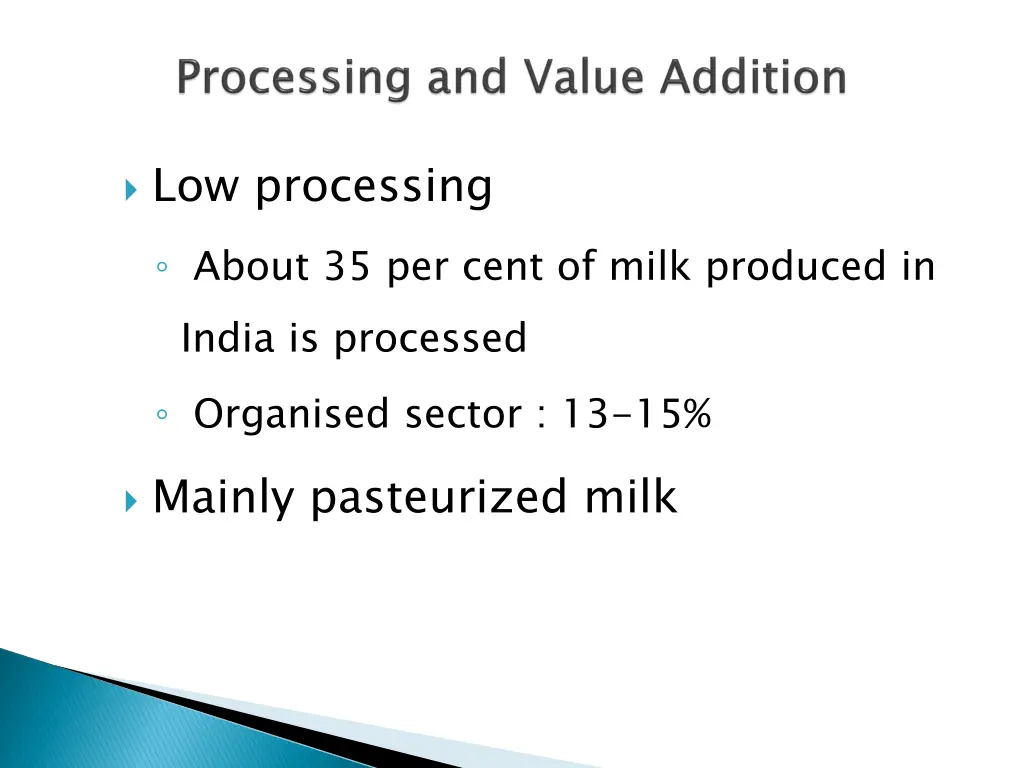 low processing about 35 per cent of milk produced