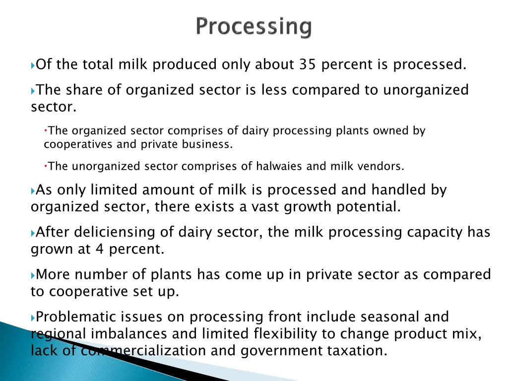 of the total milk produced only about 35 percent