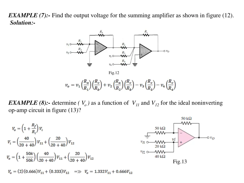 example 7 find the output voltage for the summing