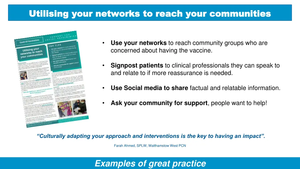 utilising your networks to reach your communities