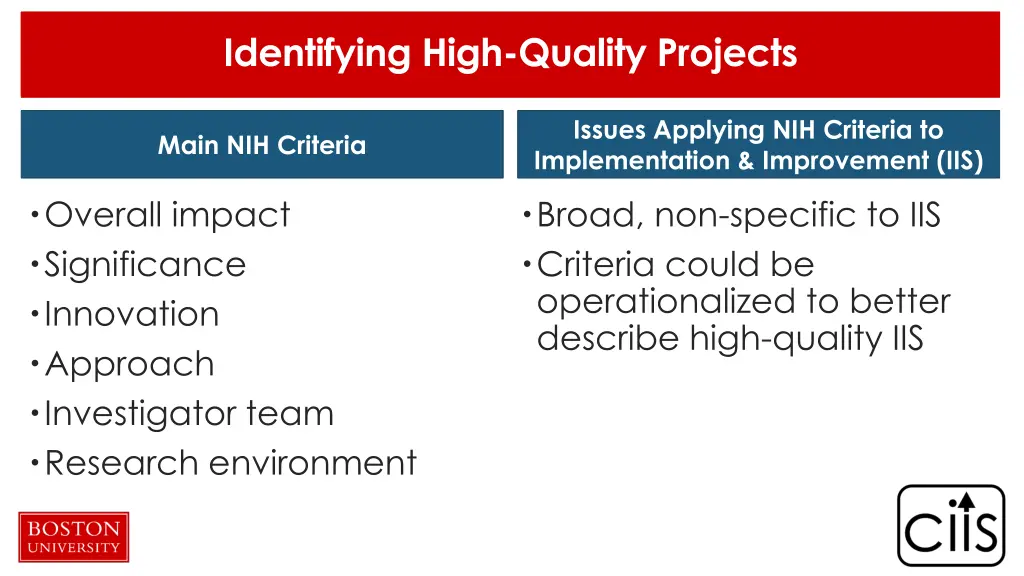 identifying high quality projects