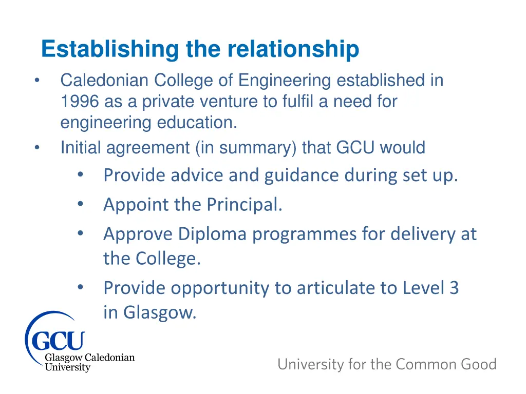 establishing the relationship caledonian college