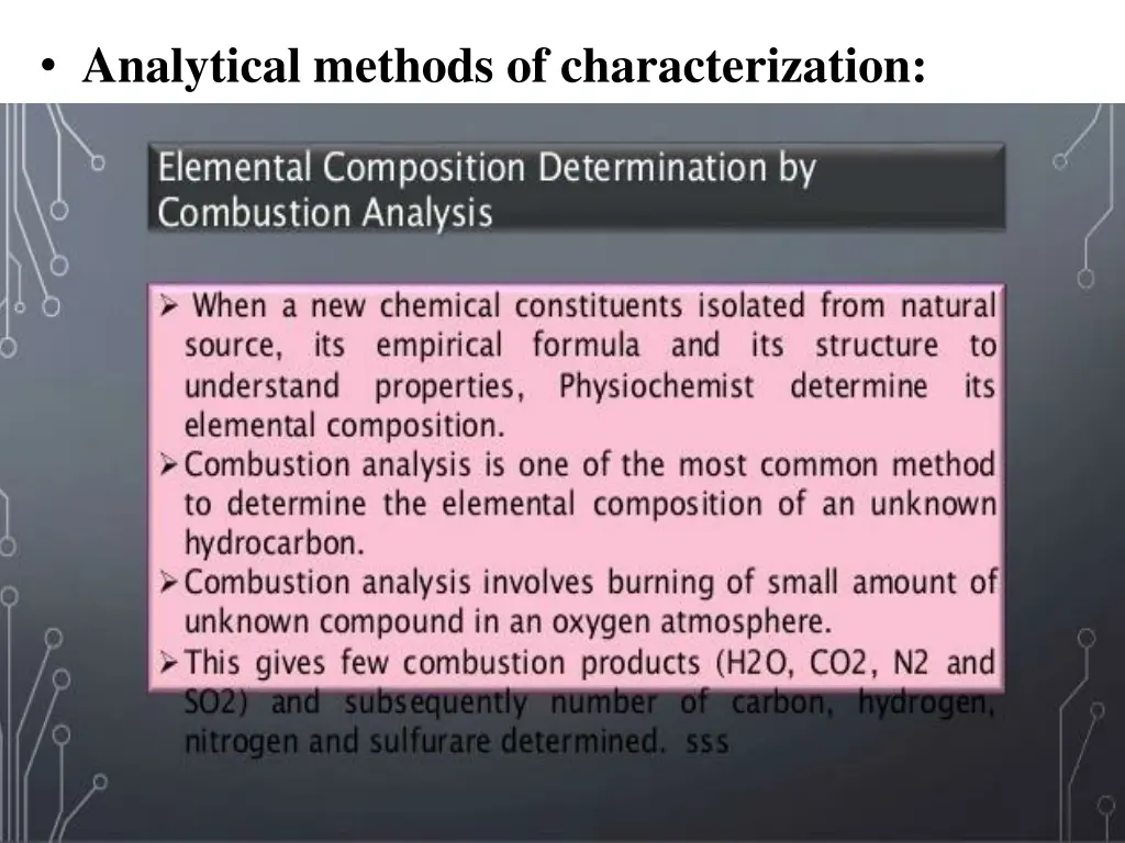 analytical methods of characterization