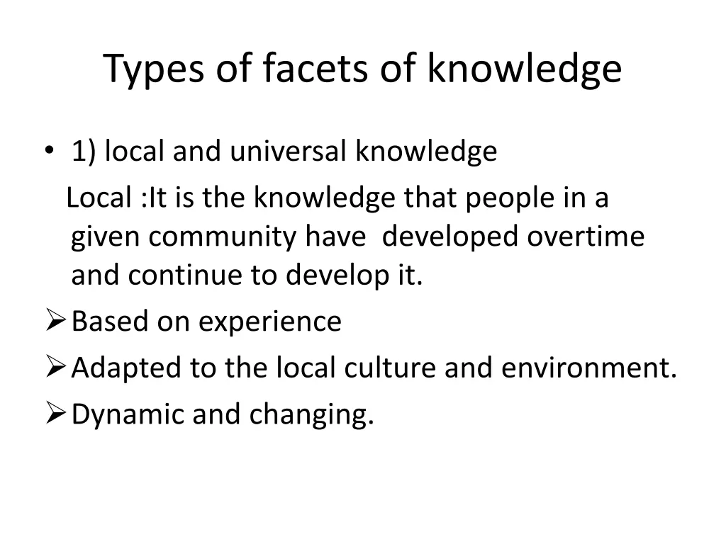 types of facets of knowledge