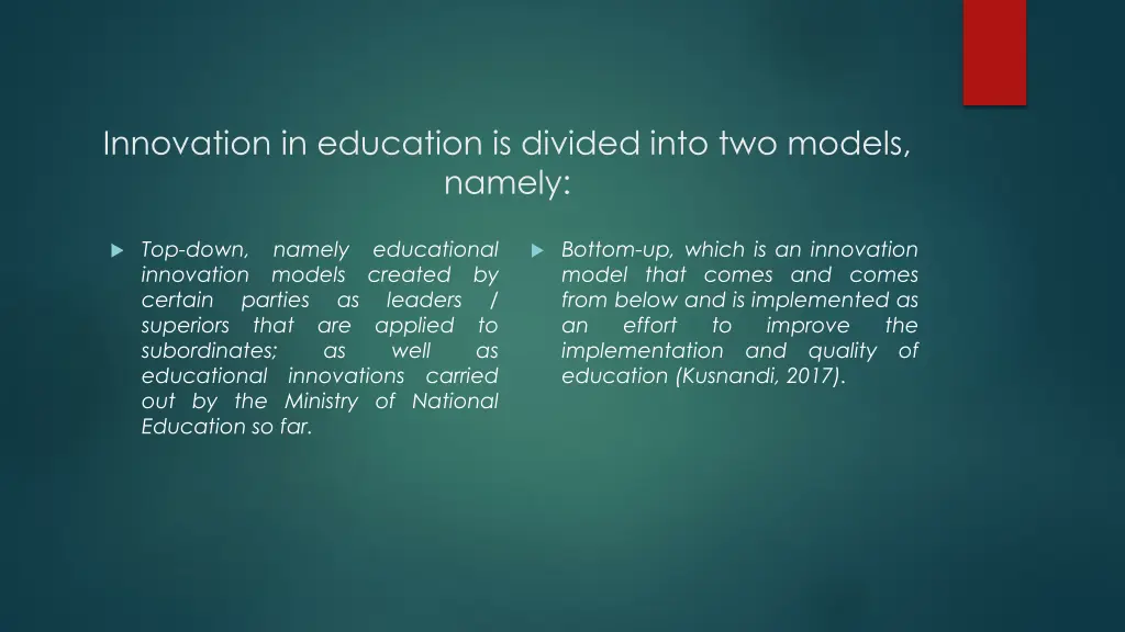 innovation in education is divided into