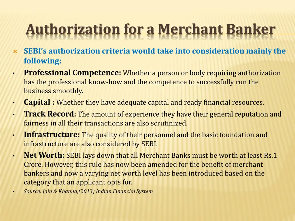 authorization for a merchant banker