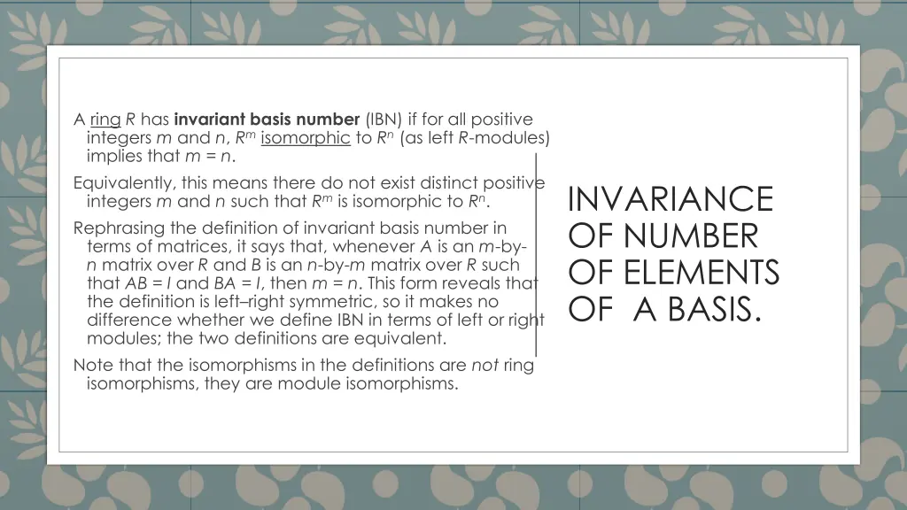 a ring r has invariant basis number