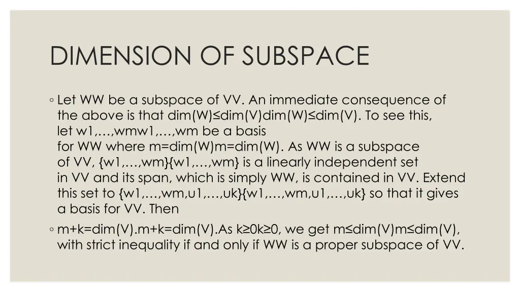 dimension of subspace