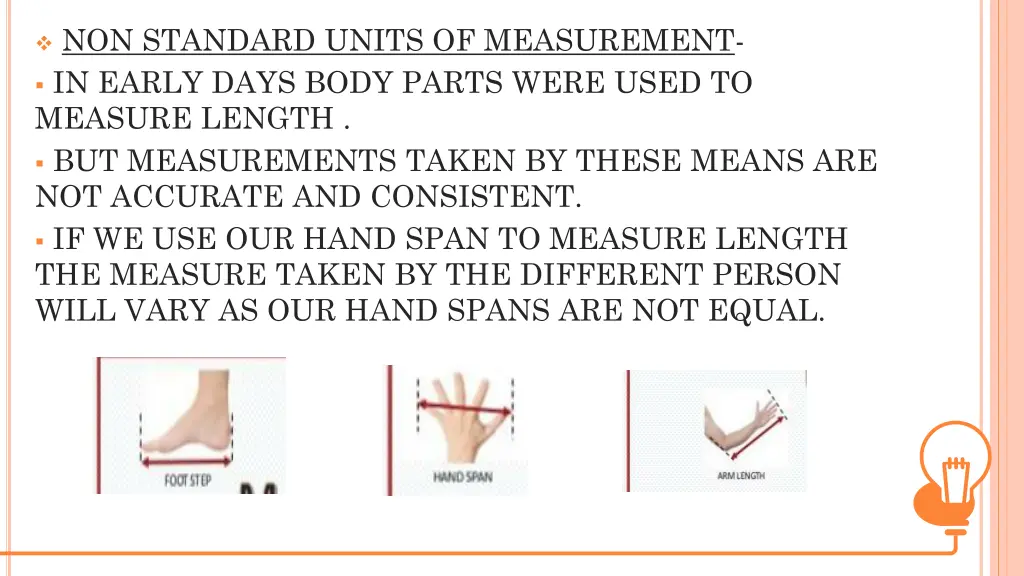 non standard units of measurement in early days