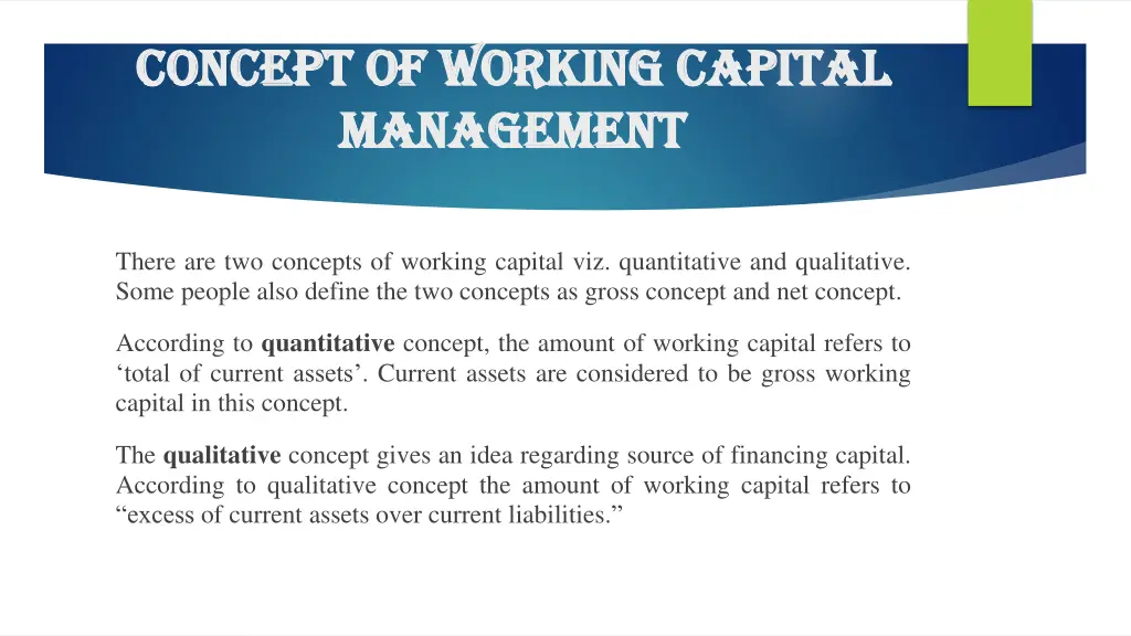 concept of working capital concept of working