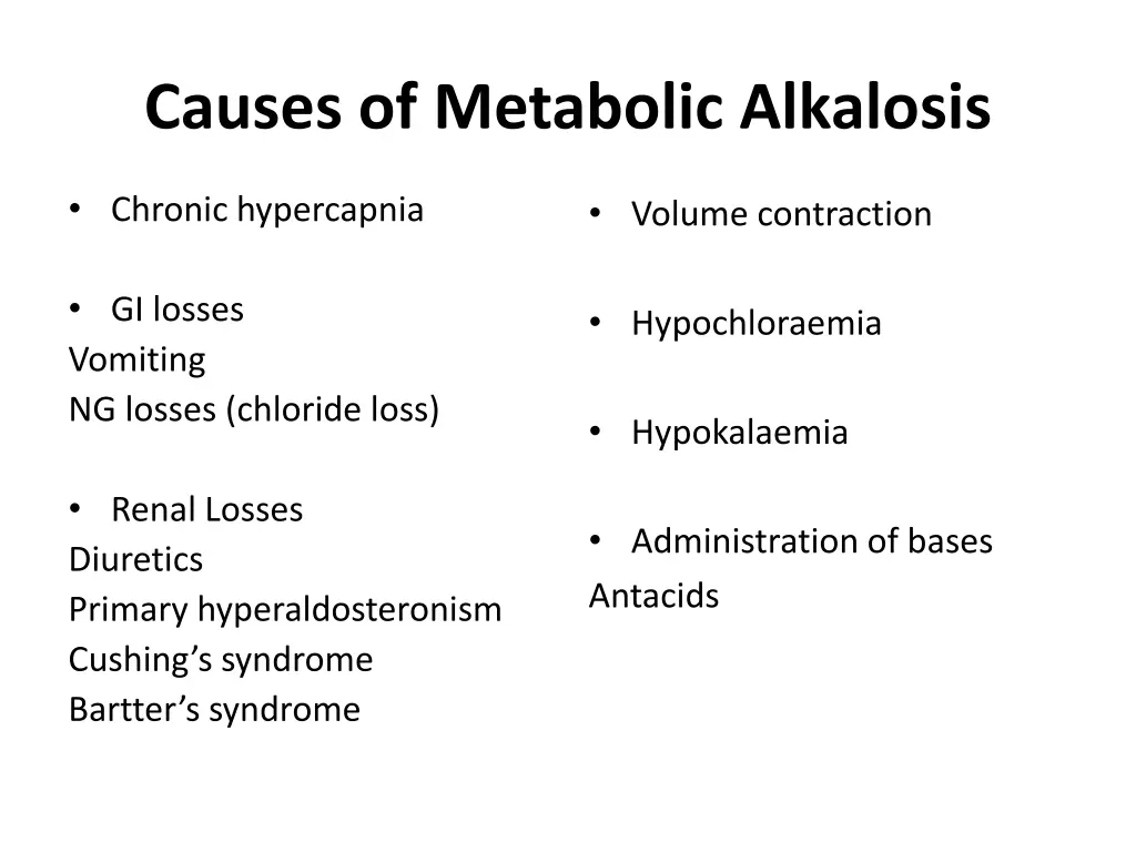 causes of metabolic alkalosis