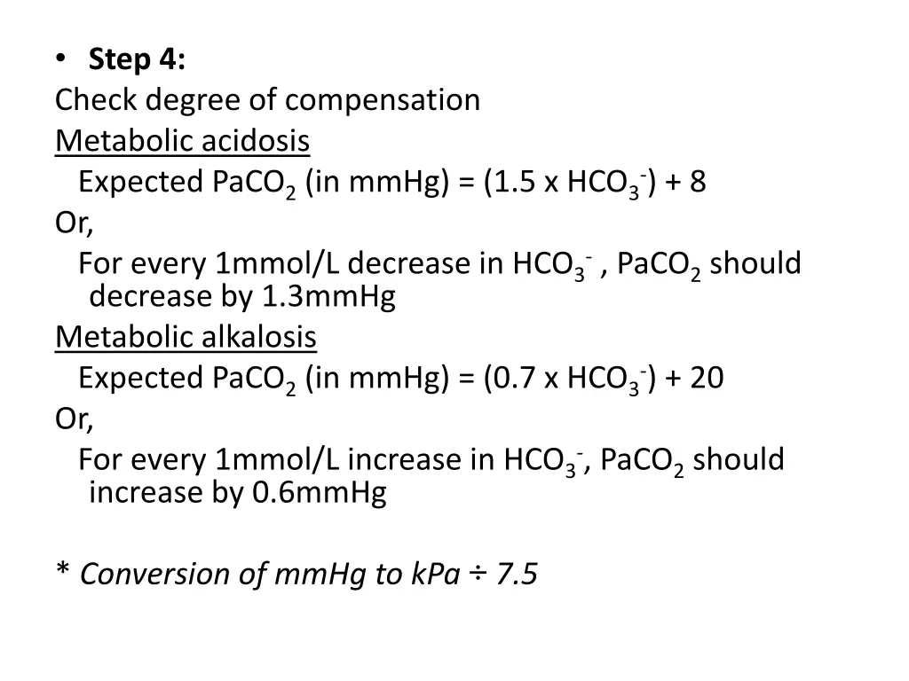 step 4 check degree of compensation metabolic