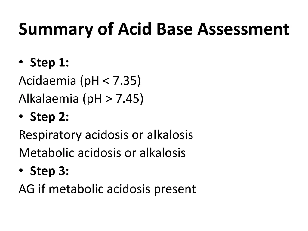 summary of acid base assessment