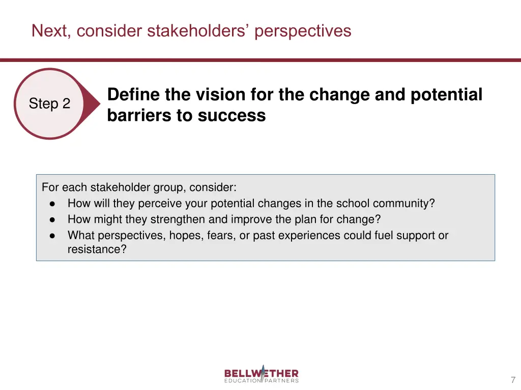 next consider stakeholders perspectives