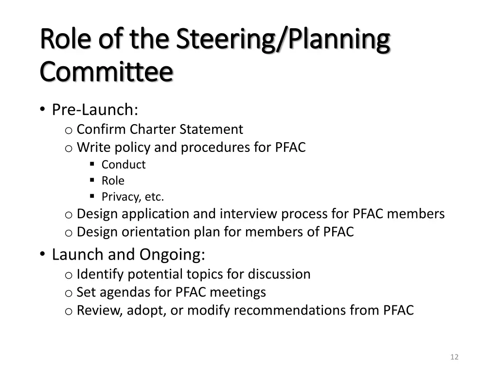 role of the steering planning role