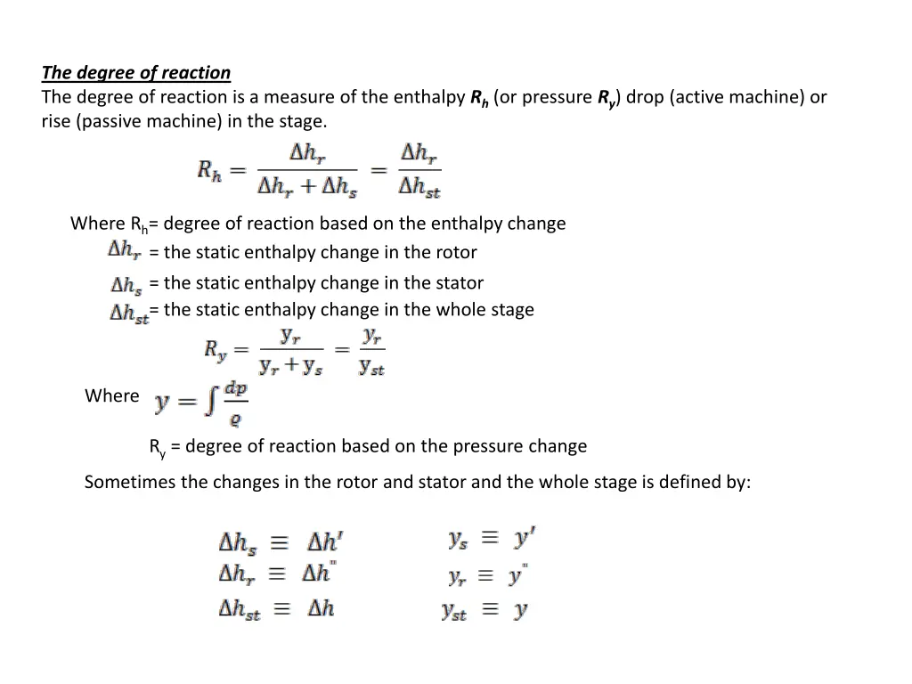 the degree of reaction the degree of reaction