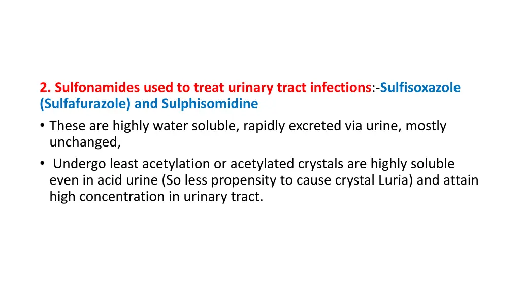 2 sulfonamides used to treat urinary tract