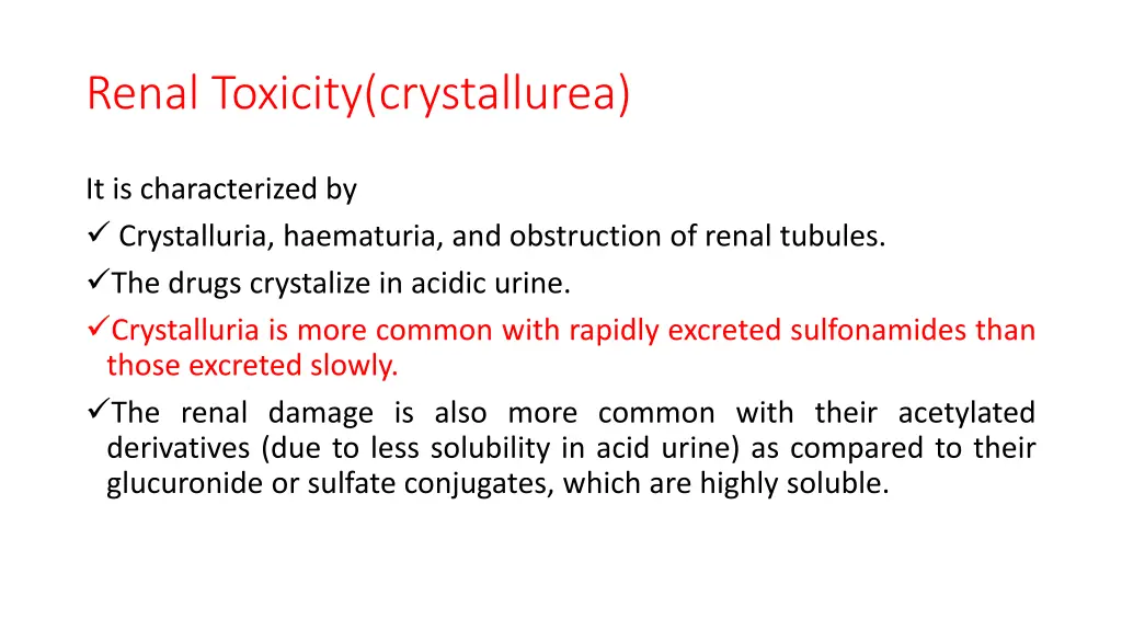 renal toxicity crystallurea