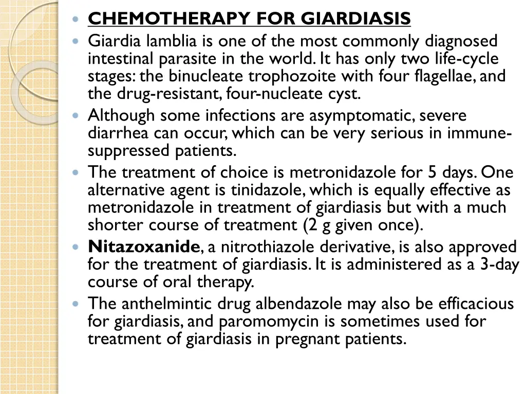 chemotherapy for giardiasis giardia lamblia