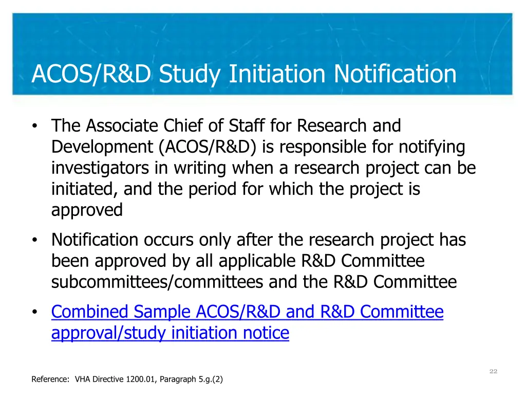 acos r d study initiation notification