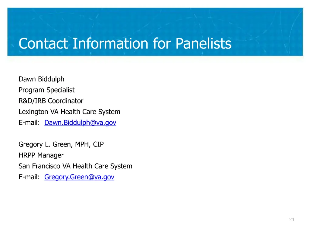 contact information for panelists