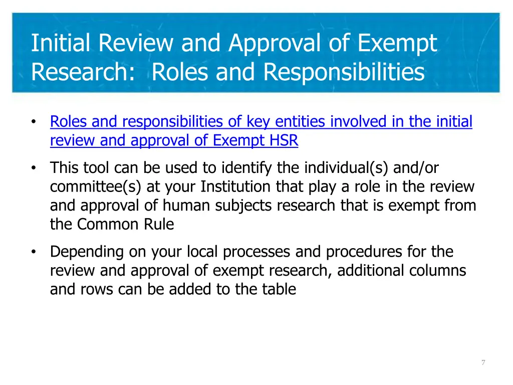 initial review and approval of exempt research