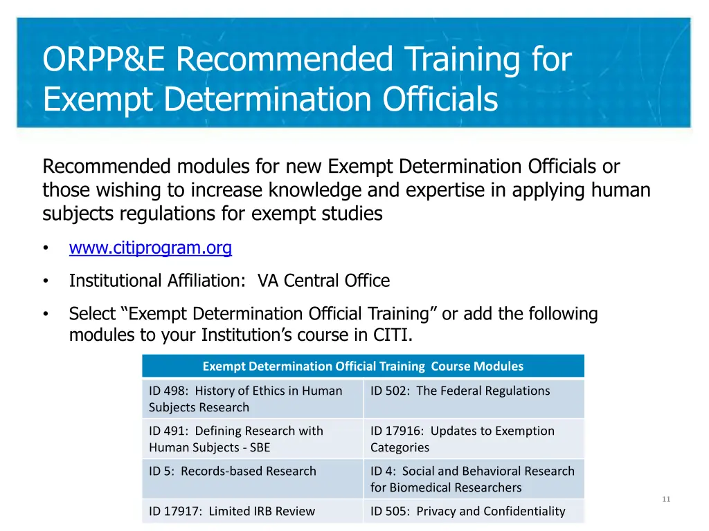 orpp e recommended training for exempt