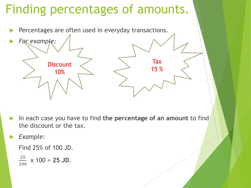 finding percentages of amounts