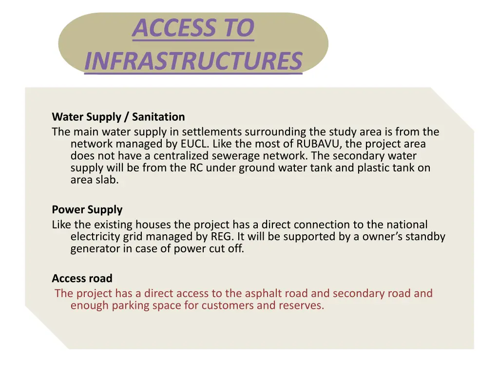 access to infrastructures