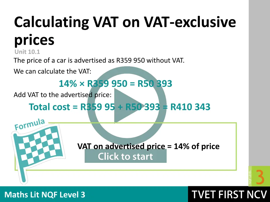 calculating vat on vat exclusive prices unit 10 1