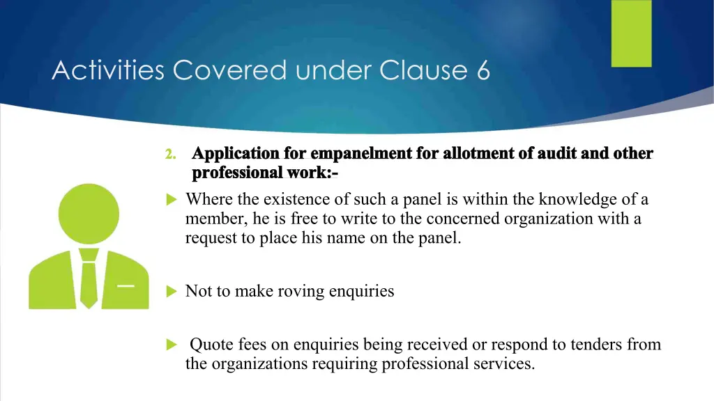 activities covered under clause 6 1