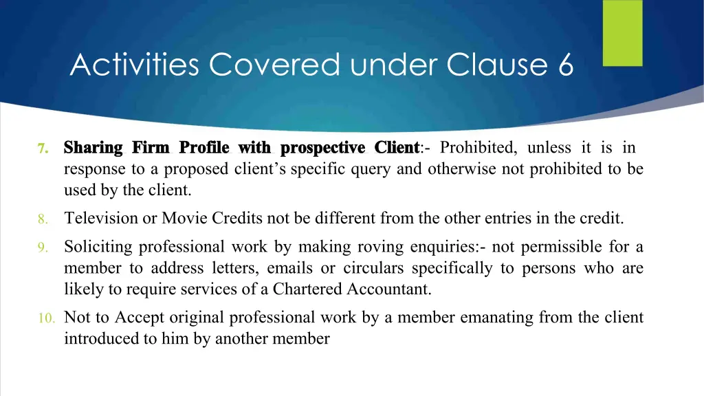 activities covered under clause 6 4