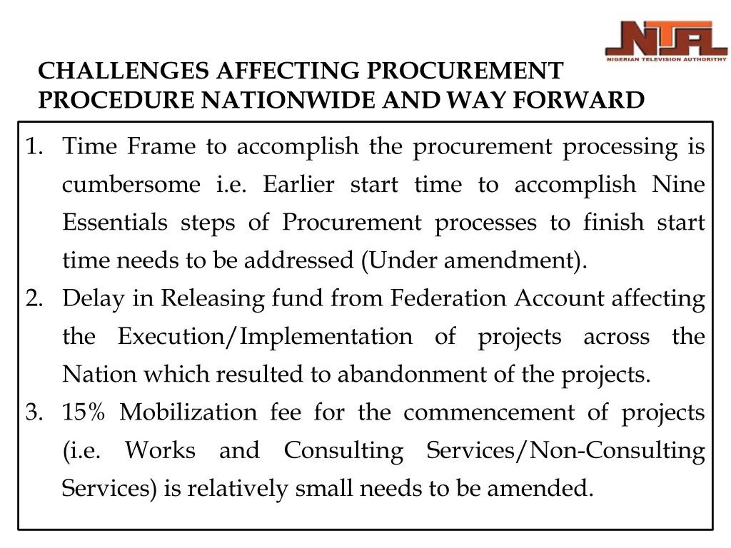 challenges affecting procurement procedure