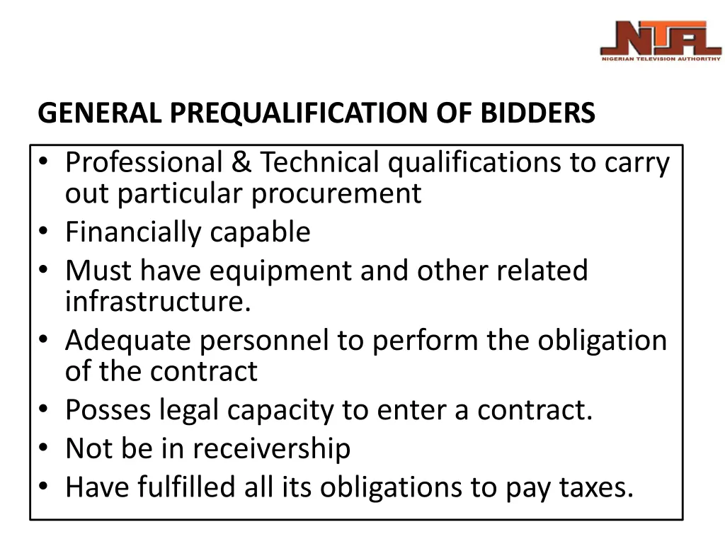 general prequalification of bidders professional