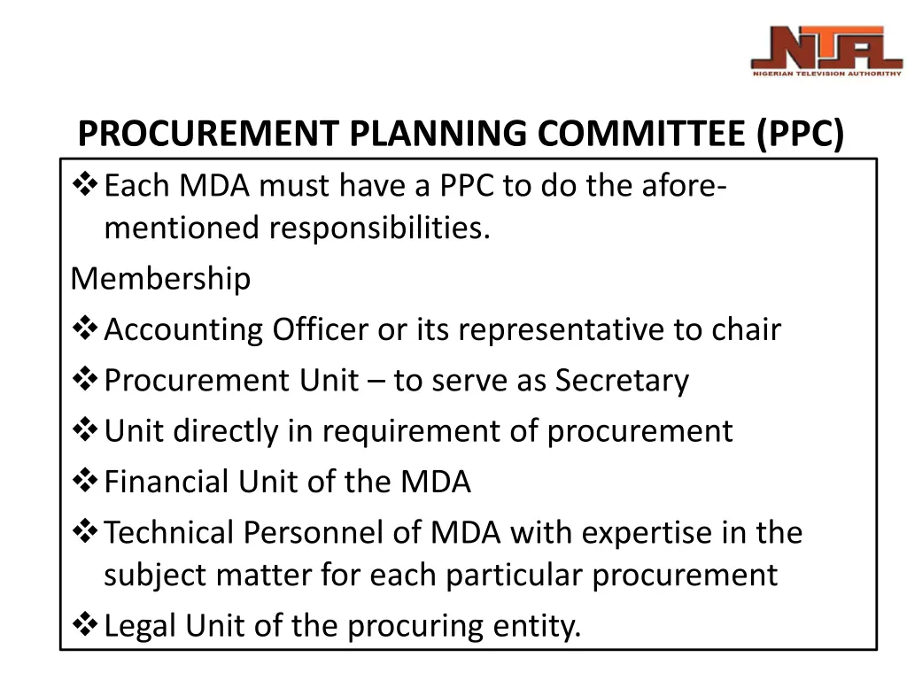 procurement planning committee ppc each mda must