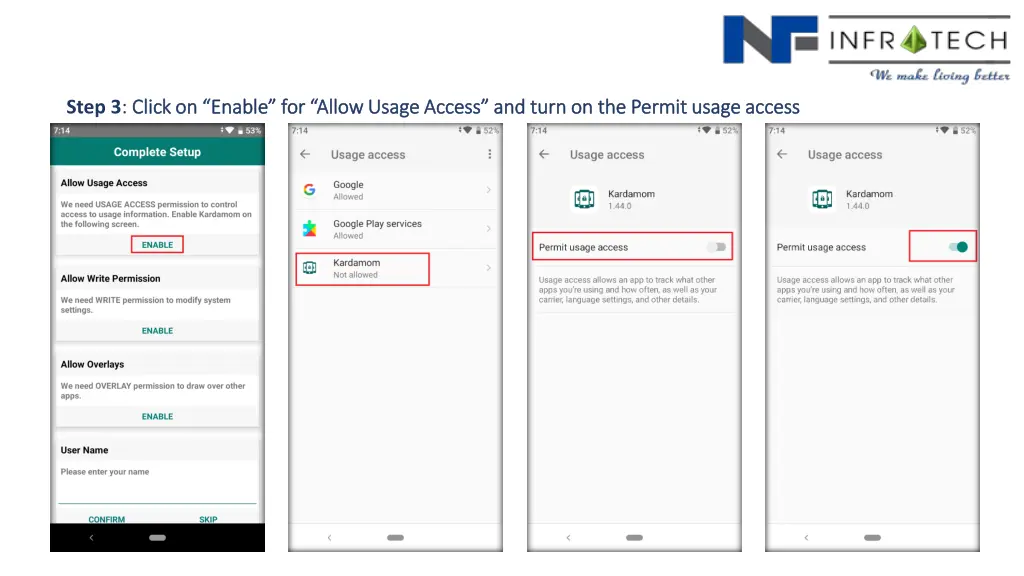 step 3 click on enable for allow usage access