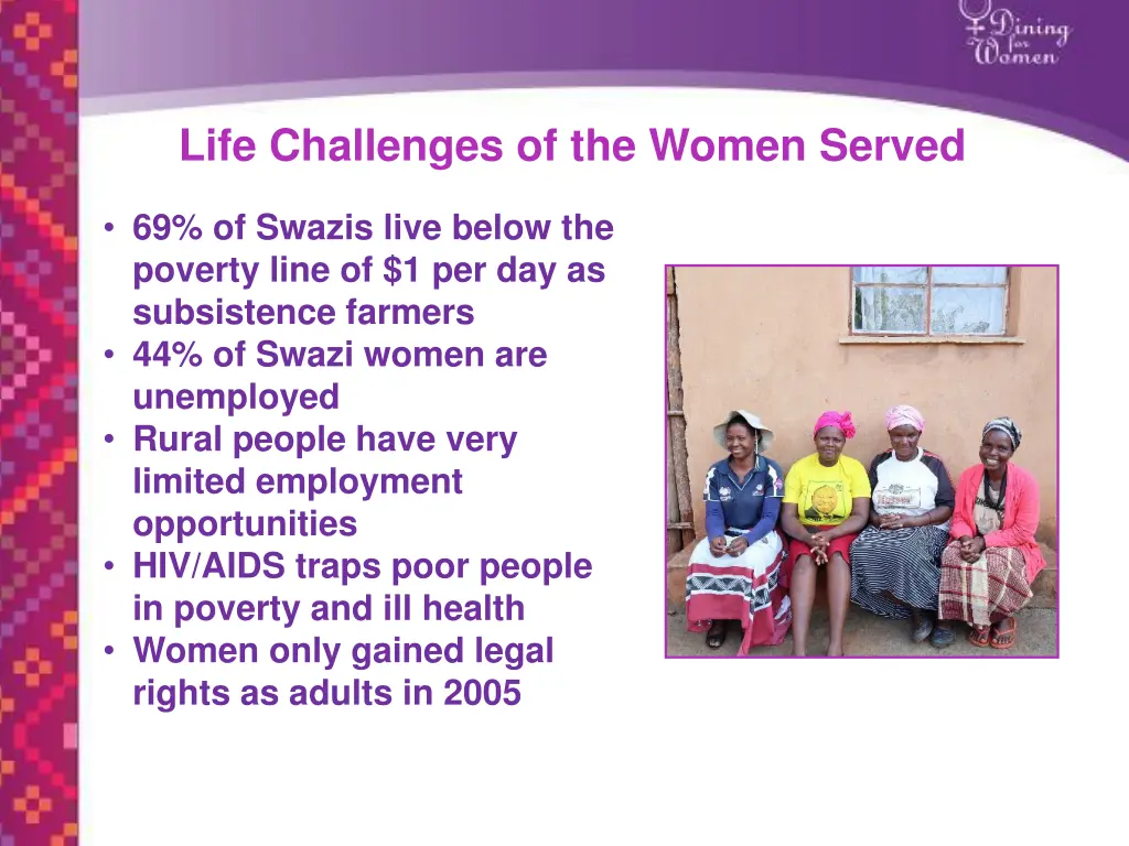 life challenges of the women served