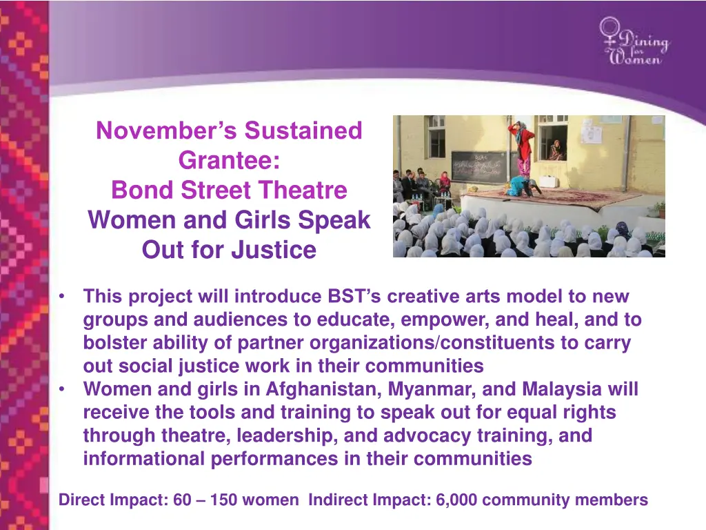 november s sustained grantee bond street theatre