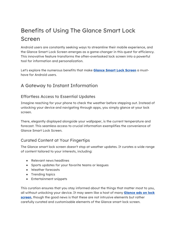 benefits of using the glance smart lock screen