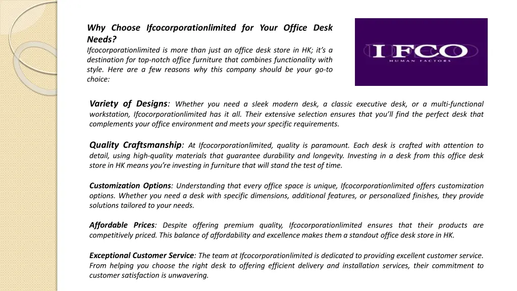 why choose ifcocorporationlimited for your office