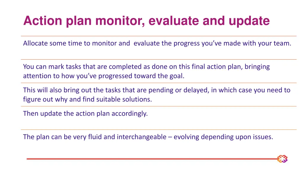 action plan monitor evaluate and update