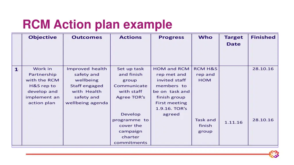 rcm action plan example