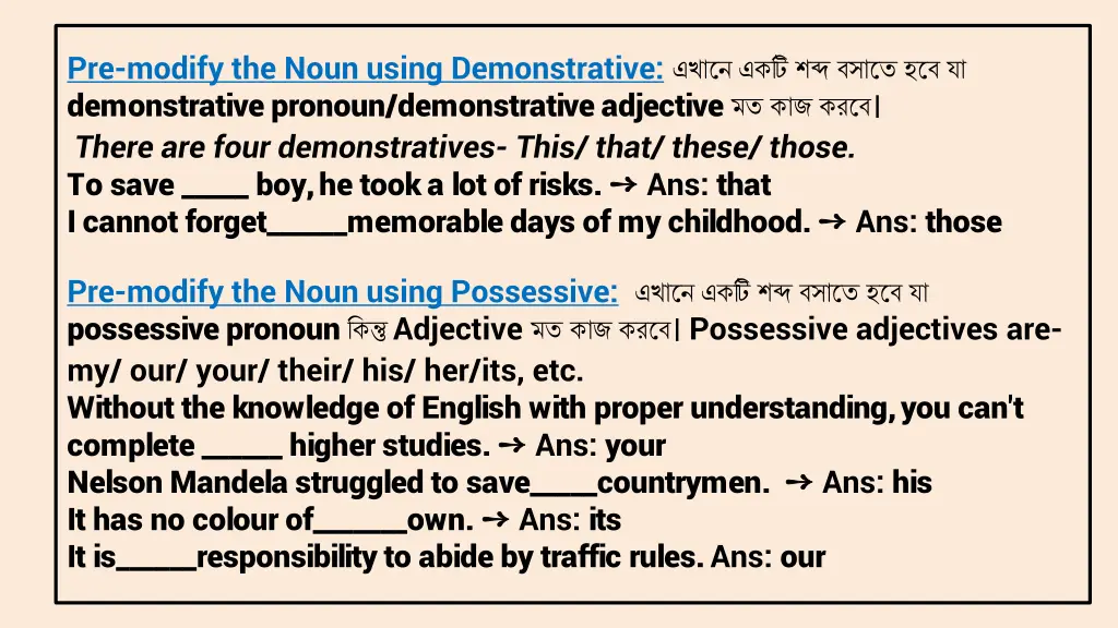 pre modify the noun using demonstrative