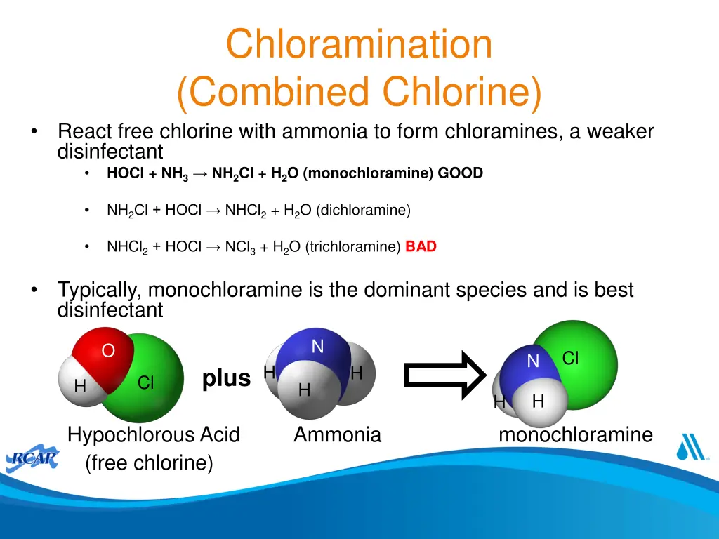 chloramination combined chlorine react free