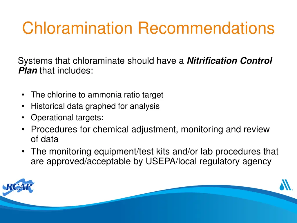 chloramination recommendations