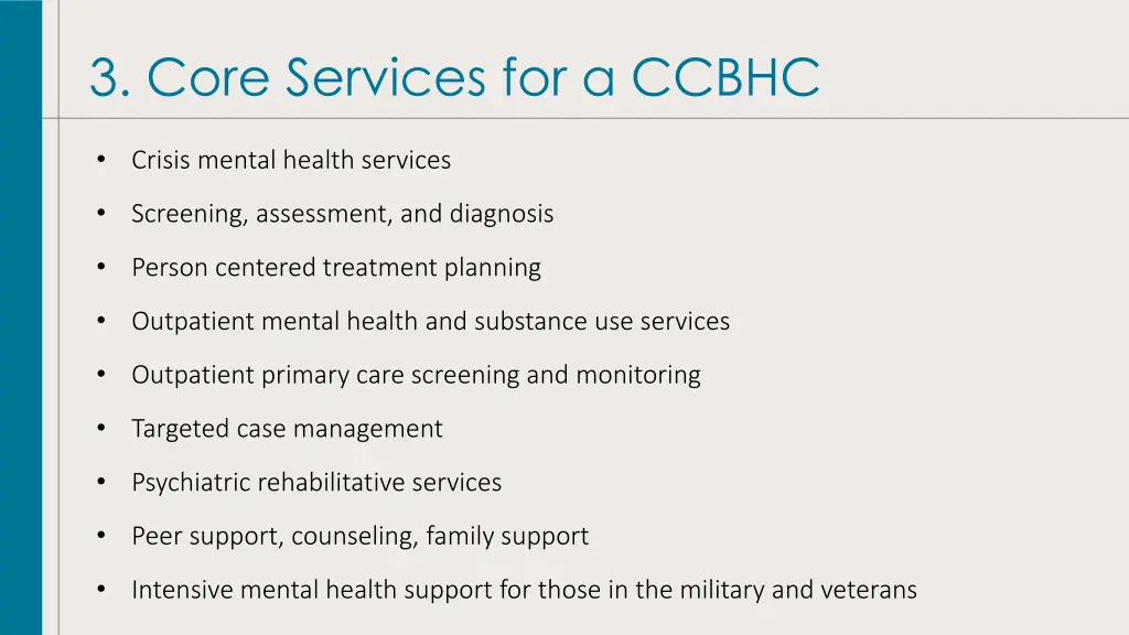 3 core services for a ccbhc