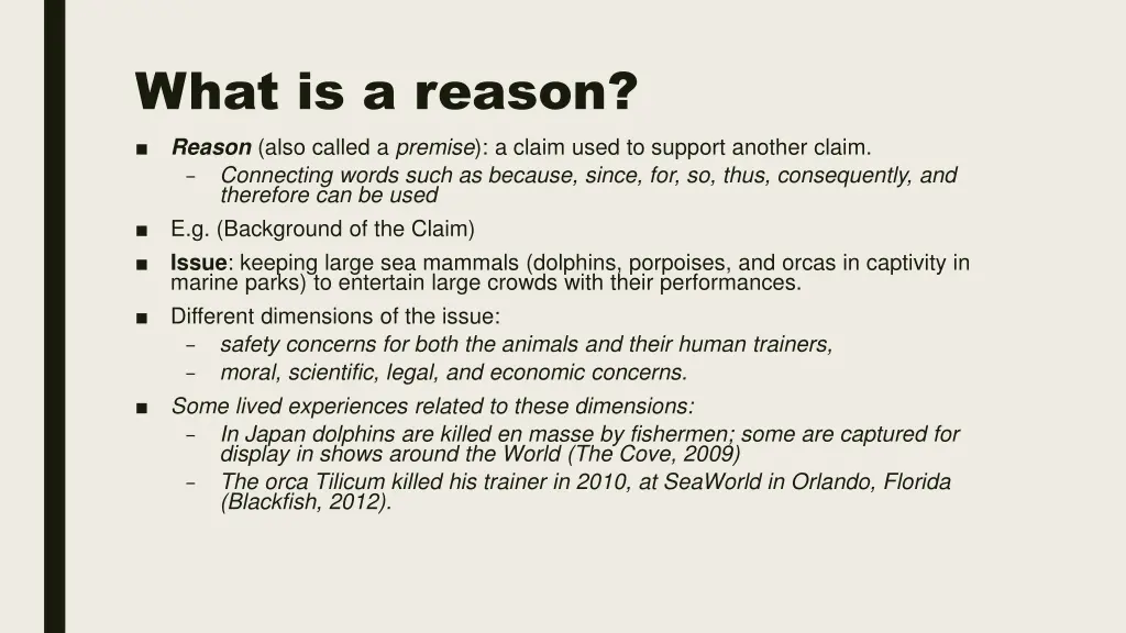 what is a reason reason also called a premise