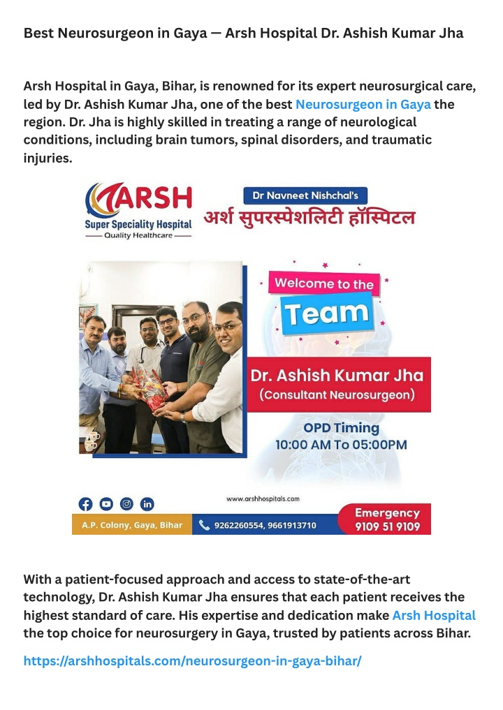 best neurosurgeon in gaya arsh hospital dr ashish