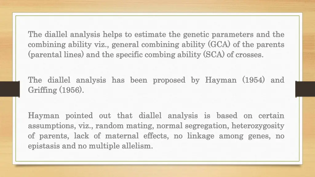 the the diallel diallel analysis combining