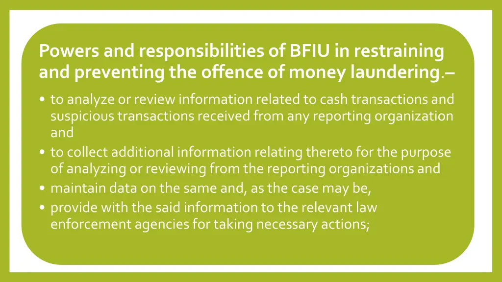 powers and responsibilities of bfiu